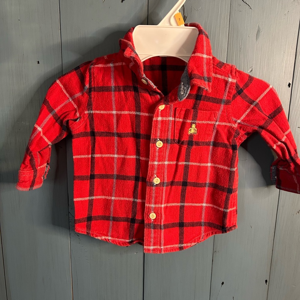 GAP Baby Red and Black Plaid Button Down Shirt | 6-12 Months